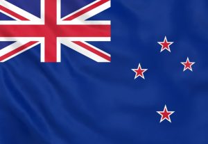 Flagge Neuseeland (Union Jack oben links, dunkelblauer Hintergrund, Kreuz des Südens in rot unten rechts)