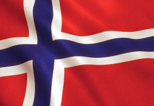 Norwegen Flagge - roter Hintergrund, darauf dunkelblaues Kreuz mit weißer Umrandung