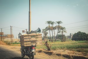 Auf den Straßen Ägyptens - voll beladenes Motorrad