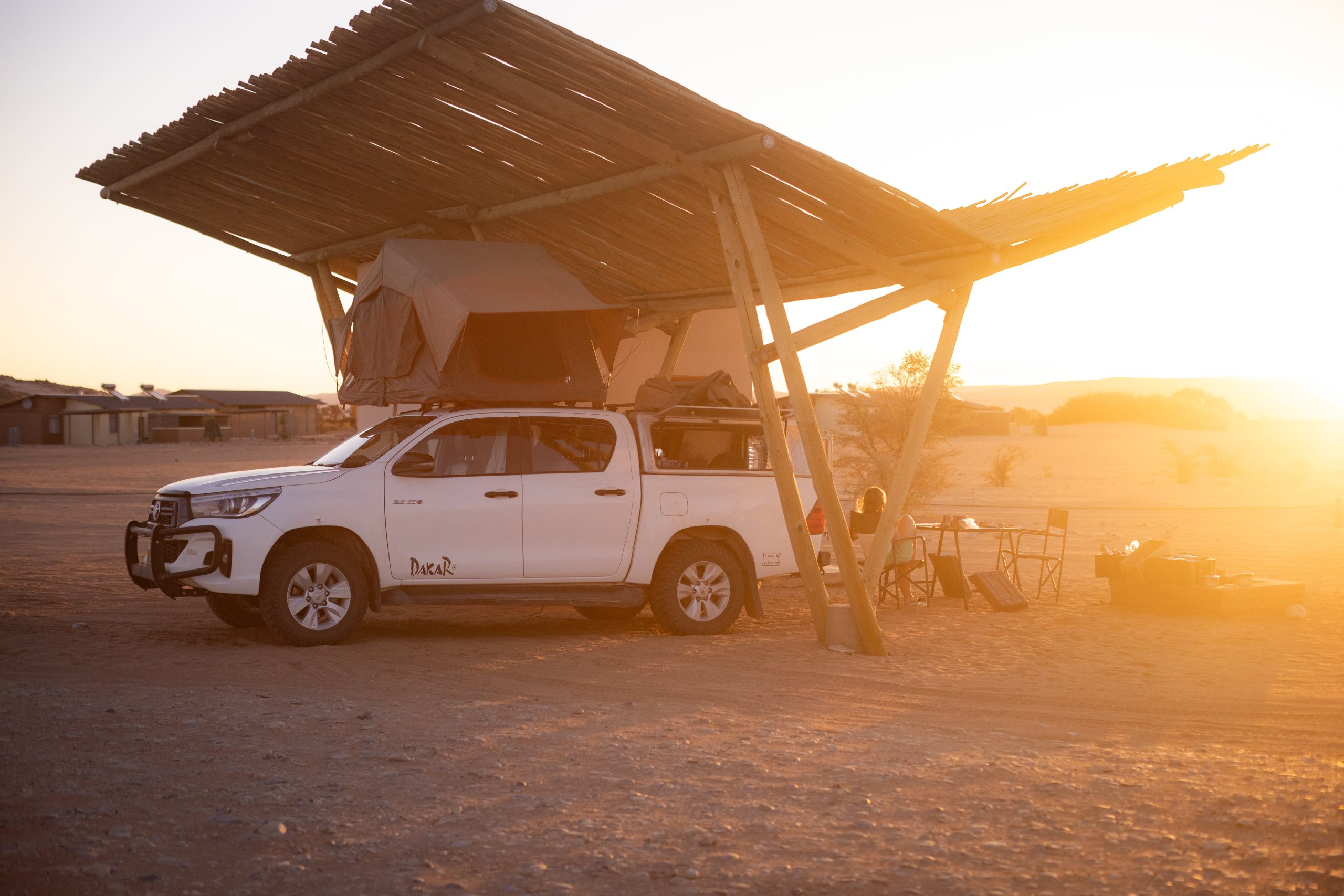 Campsite im Sossusvlei im Sonnenuntergang